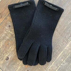 Coach Black Ribbed Gloves with Bow Detail